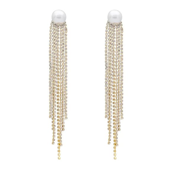 NEW SHASHI Dani Earrings Pearl and Rhinestone Fringe Dangle Earrings - Picture 1 of 1